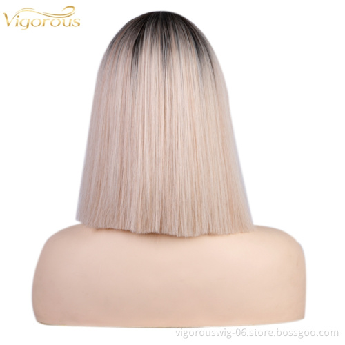 Ombre Highlight blonde Bob Cut Wigs with Bangs for Women 12inch Straight Short Hair Synthetic Heat Resistant colorful Natural